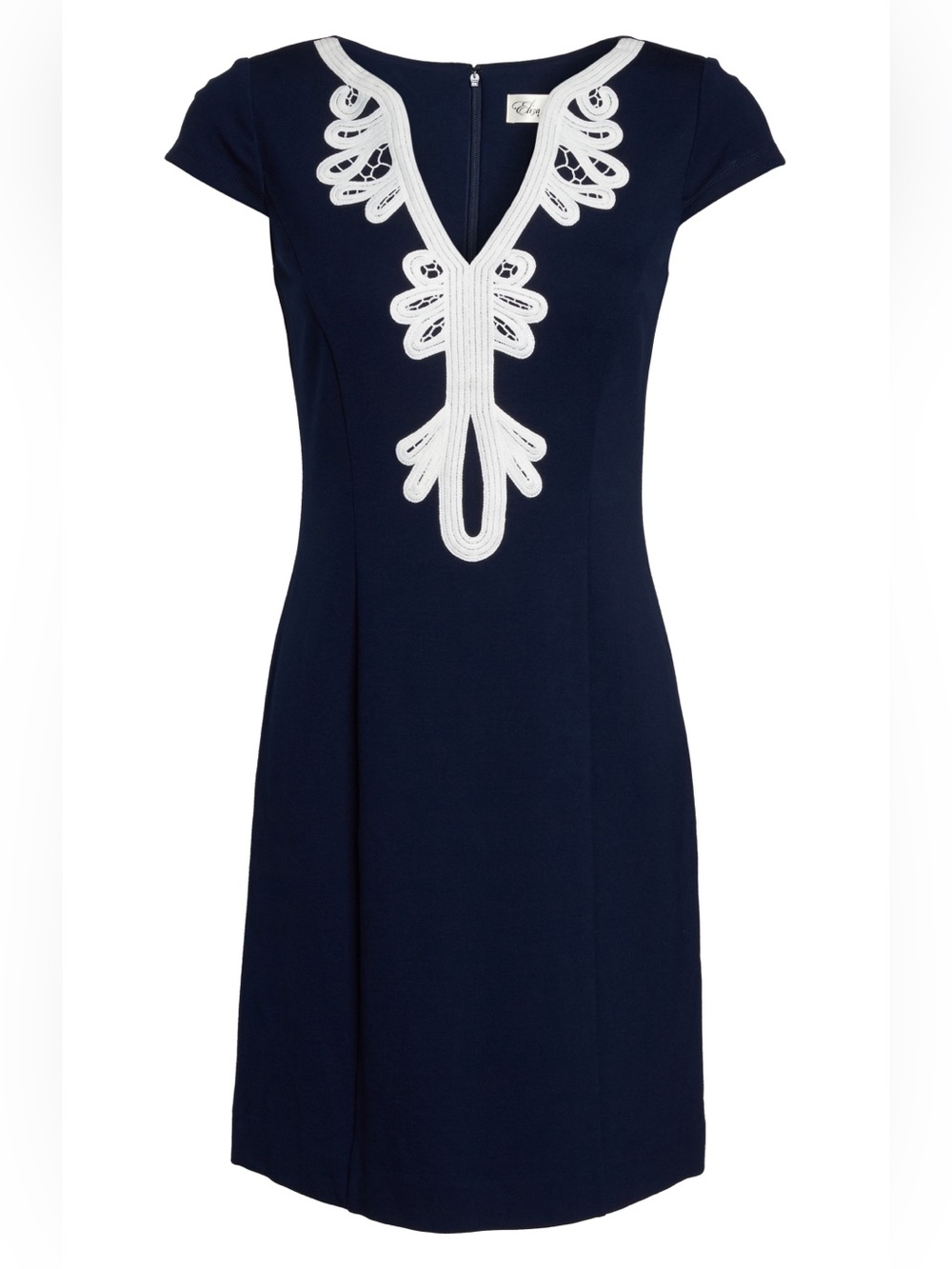 ELIZA J Navy Cap-Sleeve Sheath Dress with White Appliqué ❤️NWT❤️ - Picture 5 of 6